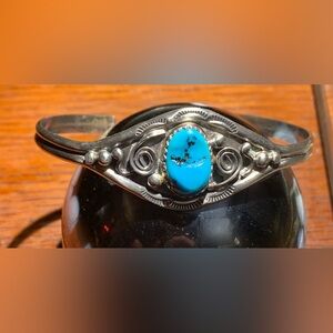 Old Pawn Navajo Sterling Turquoise Cuff Bracelet